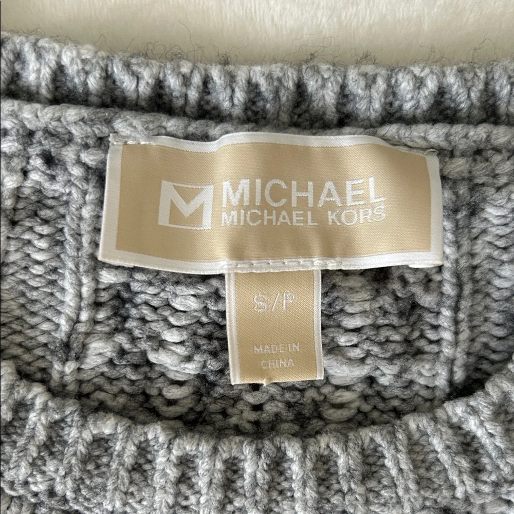 Michael Kors Gray Cable-Knit Cold Shoulder Sweater S - Picture 2 of 9